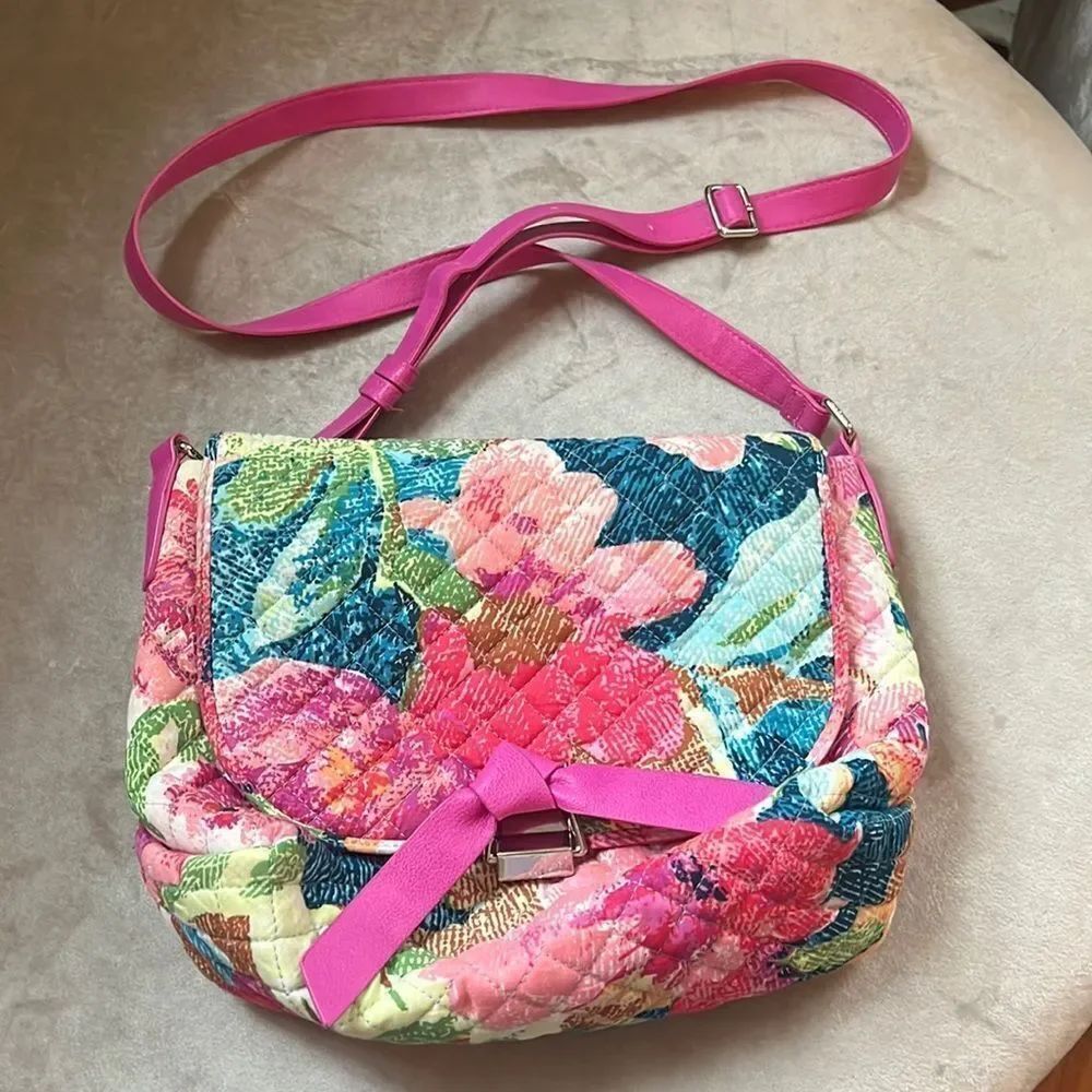 LN! Vera Bradley Fuscia Barbie Floral Pink Cotton Crossbody Shoulder Handbag!